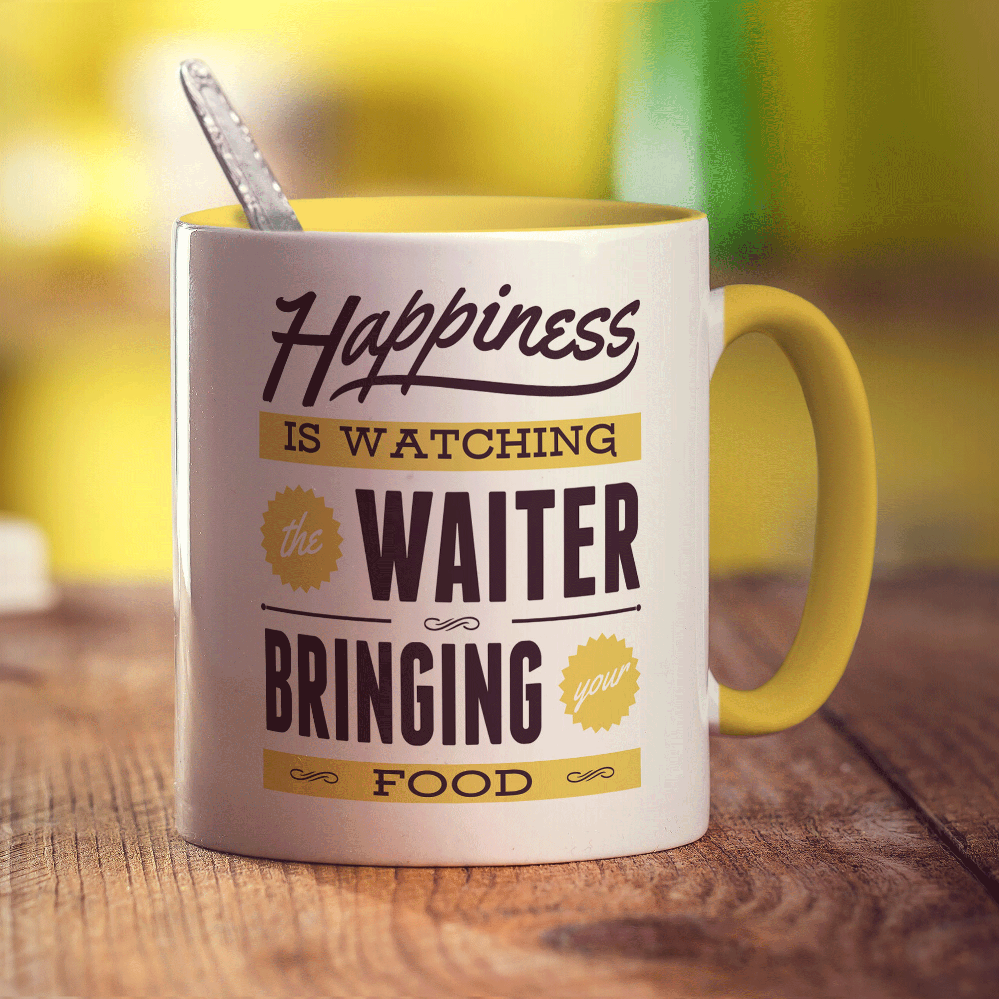 Happiness Is Watching the Waiter Bringing Your Food Mug - Standard 330ml (11oz) / Yellow