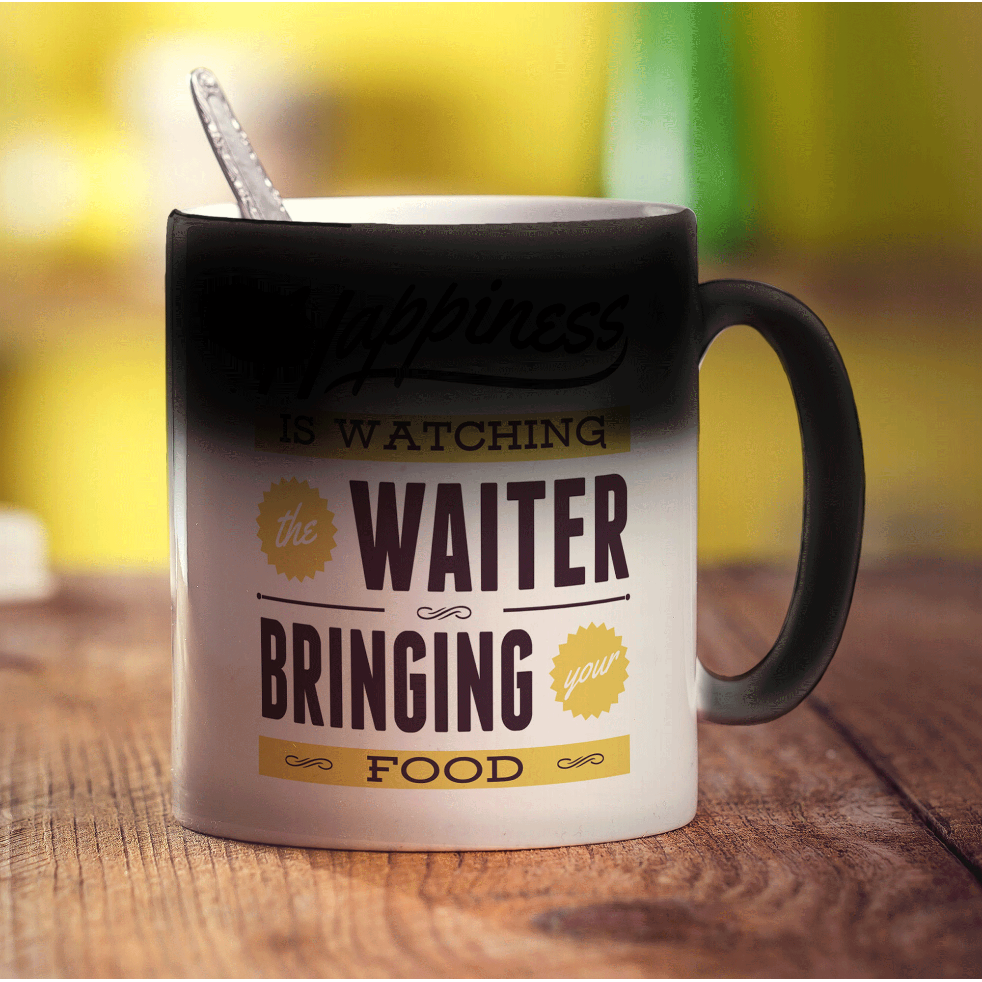 Happiness Is Watching the Waiter Bringing Your Food Mug - Standard 330ml (11oz) / Magic Mug