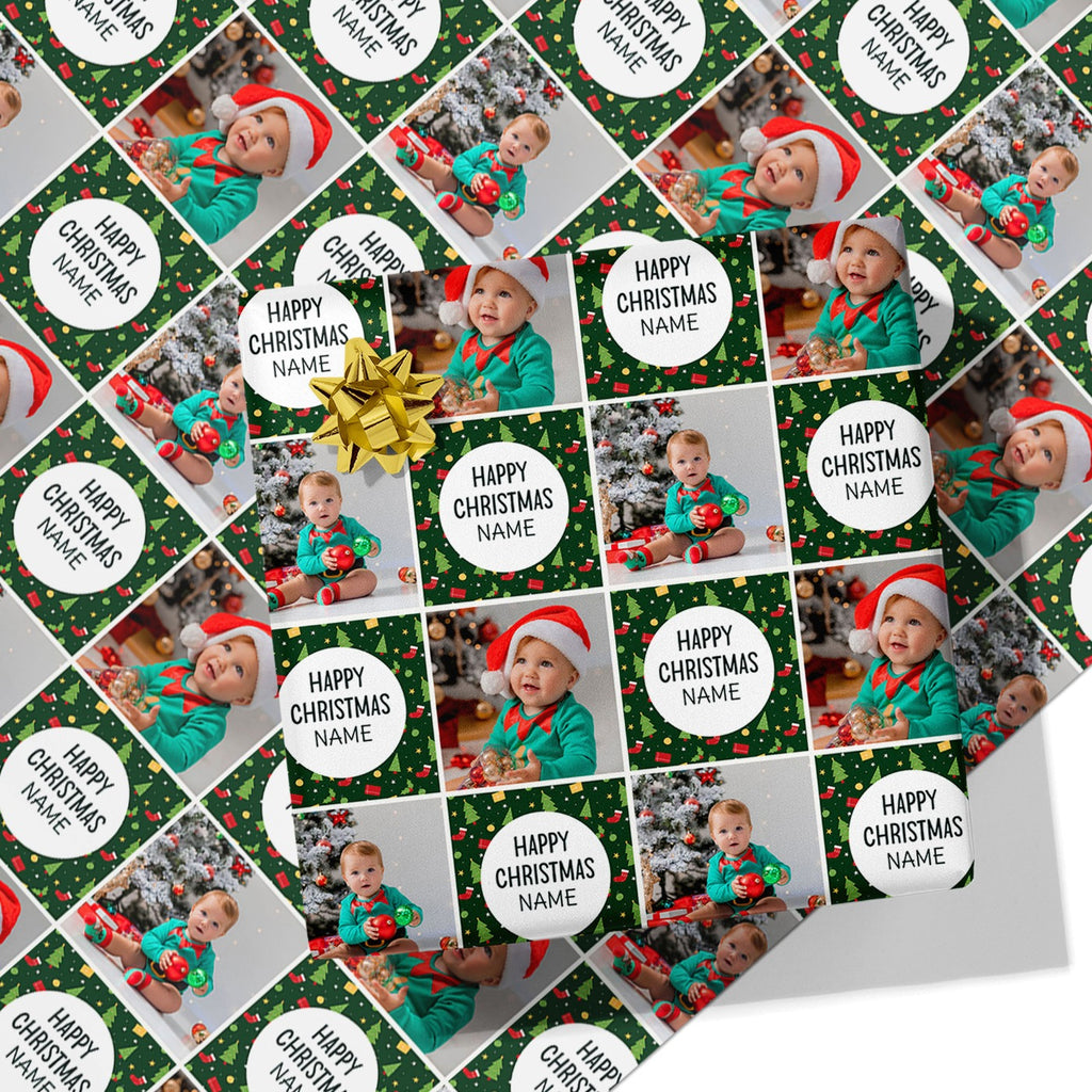 Happy Christmas Name and Photo Wrapping Paper