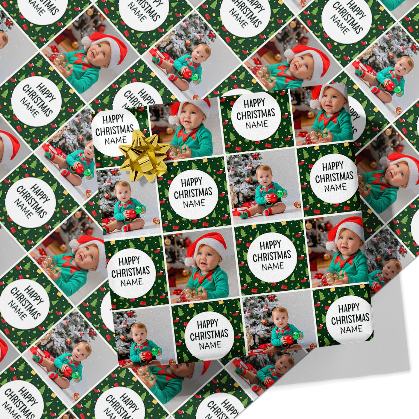 Happy Christmas Name and Photo Wrapping Paper
