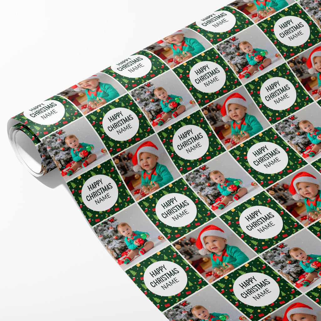 Happy Christmas Name and Photo Wrapping Paper