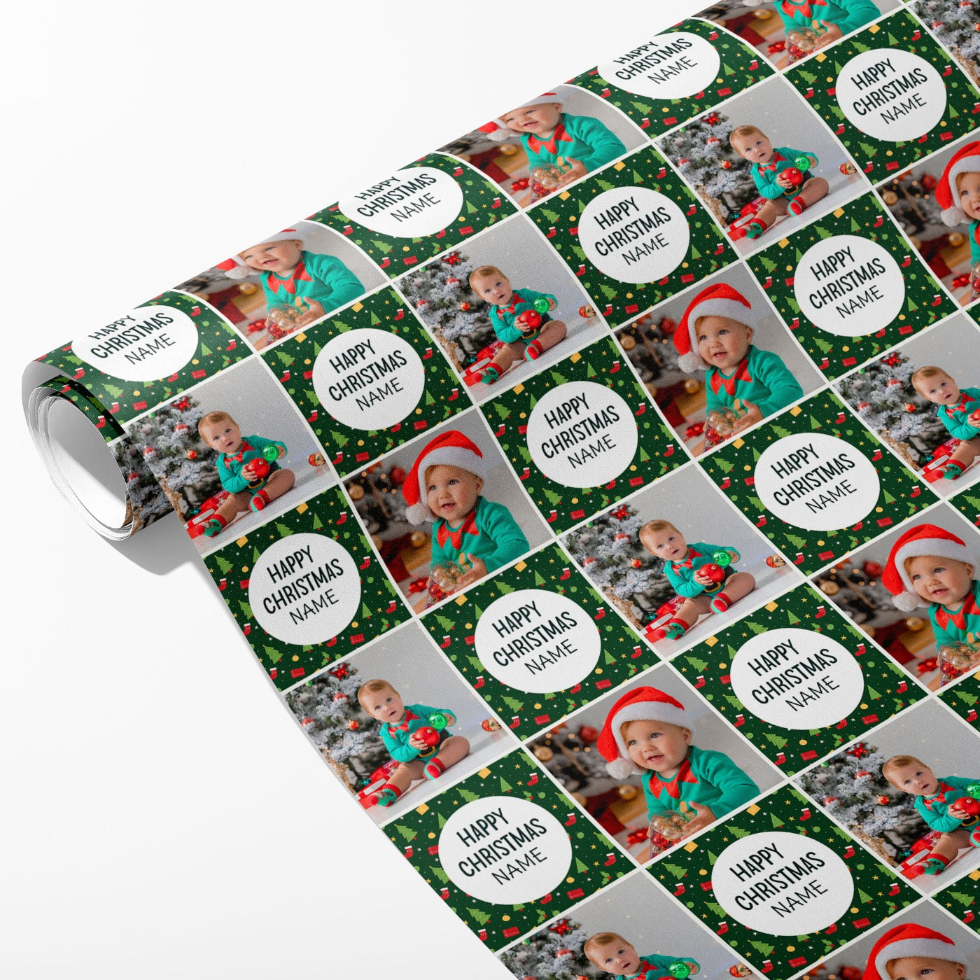 Happy Christmas Name and Photo Wrapping Paper