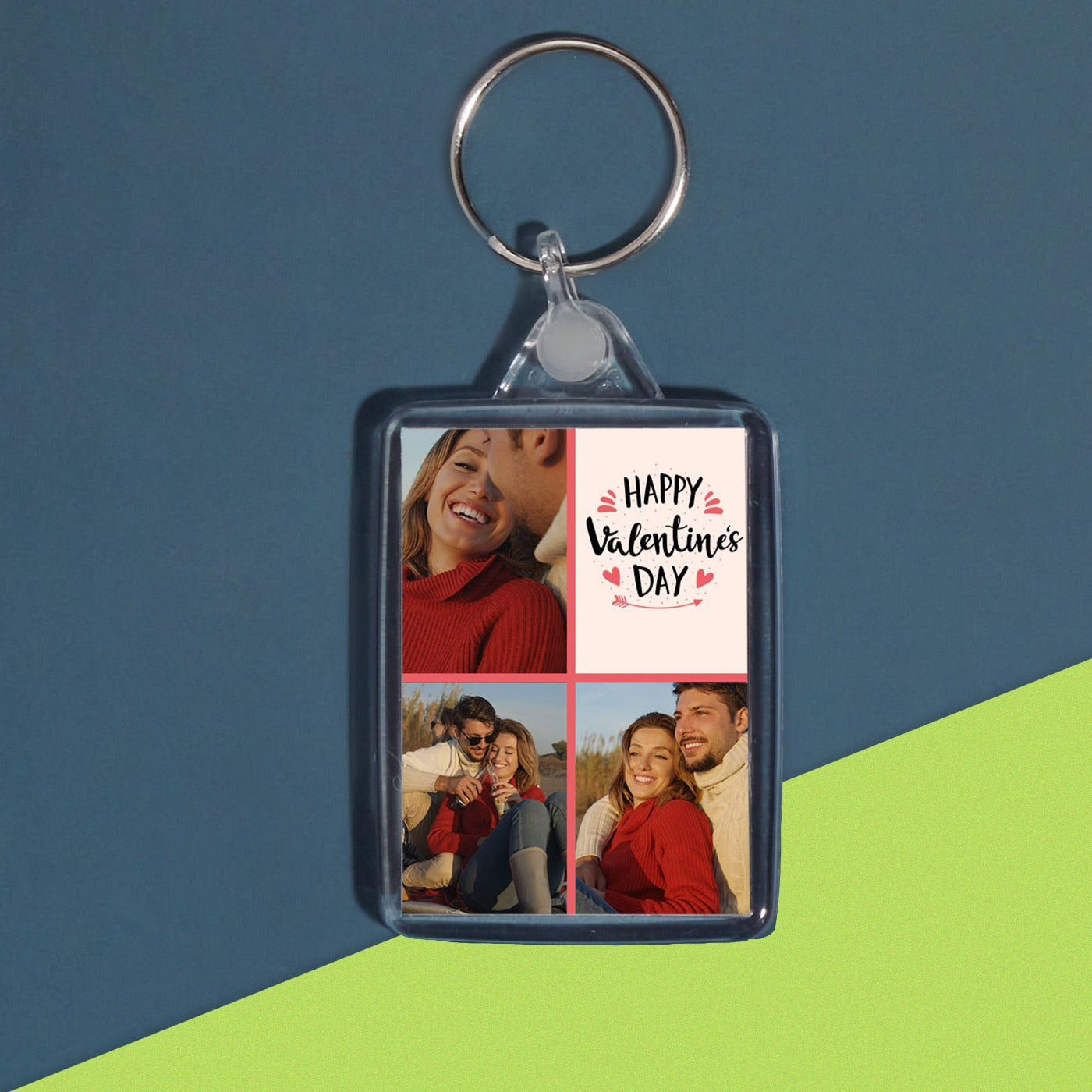 Happy Valentine's Day Photo Grid Keyring
