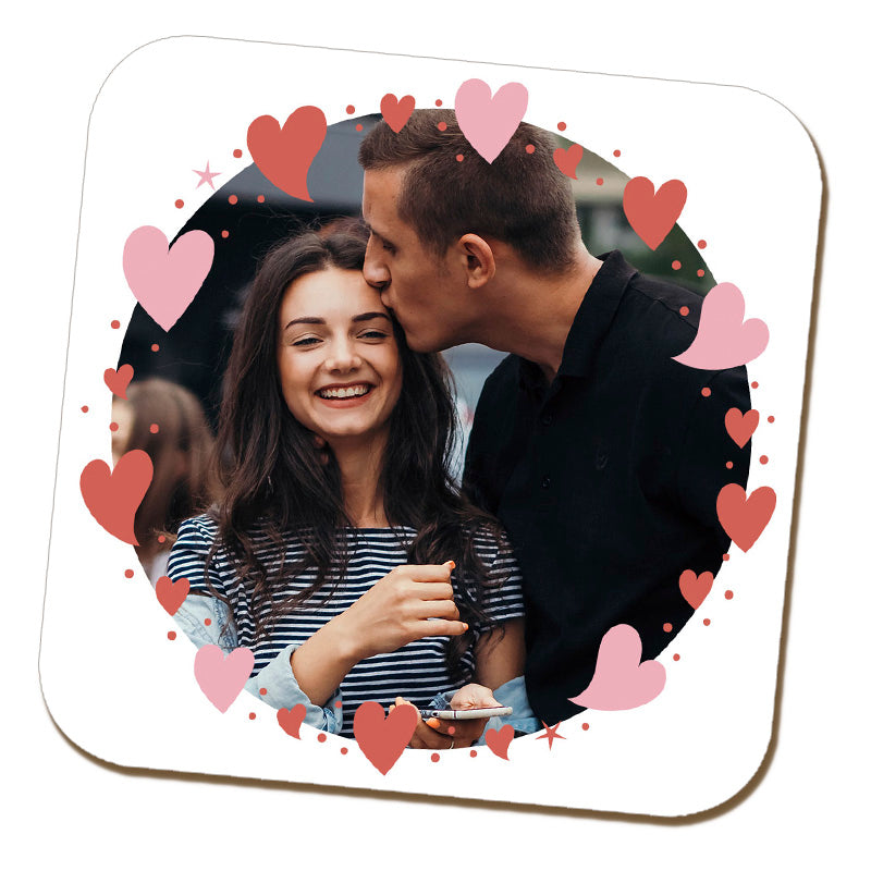 Heart Border Circle Photo Coaster