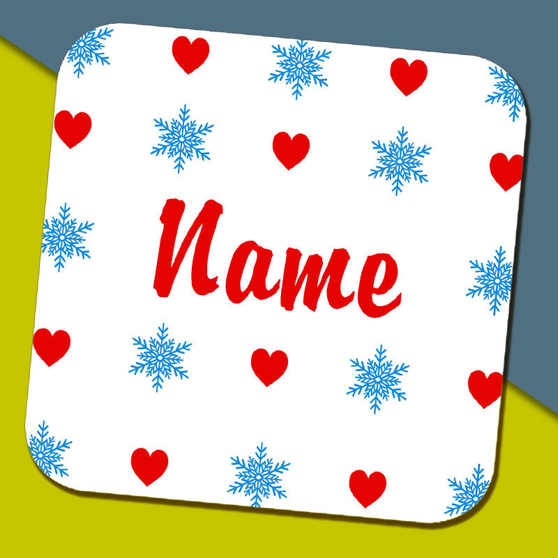 Hearts and Snowflakes Name Coaster