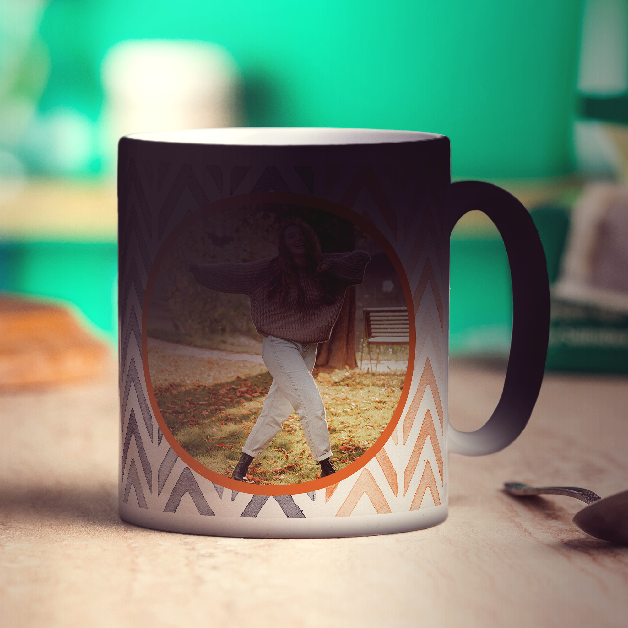 Orange Watercolour Chevron Photo Mug - Standard 330ml (11oz) / Magic Mug