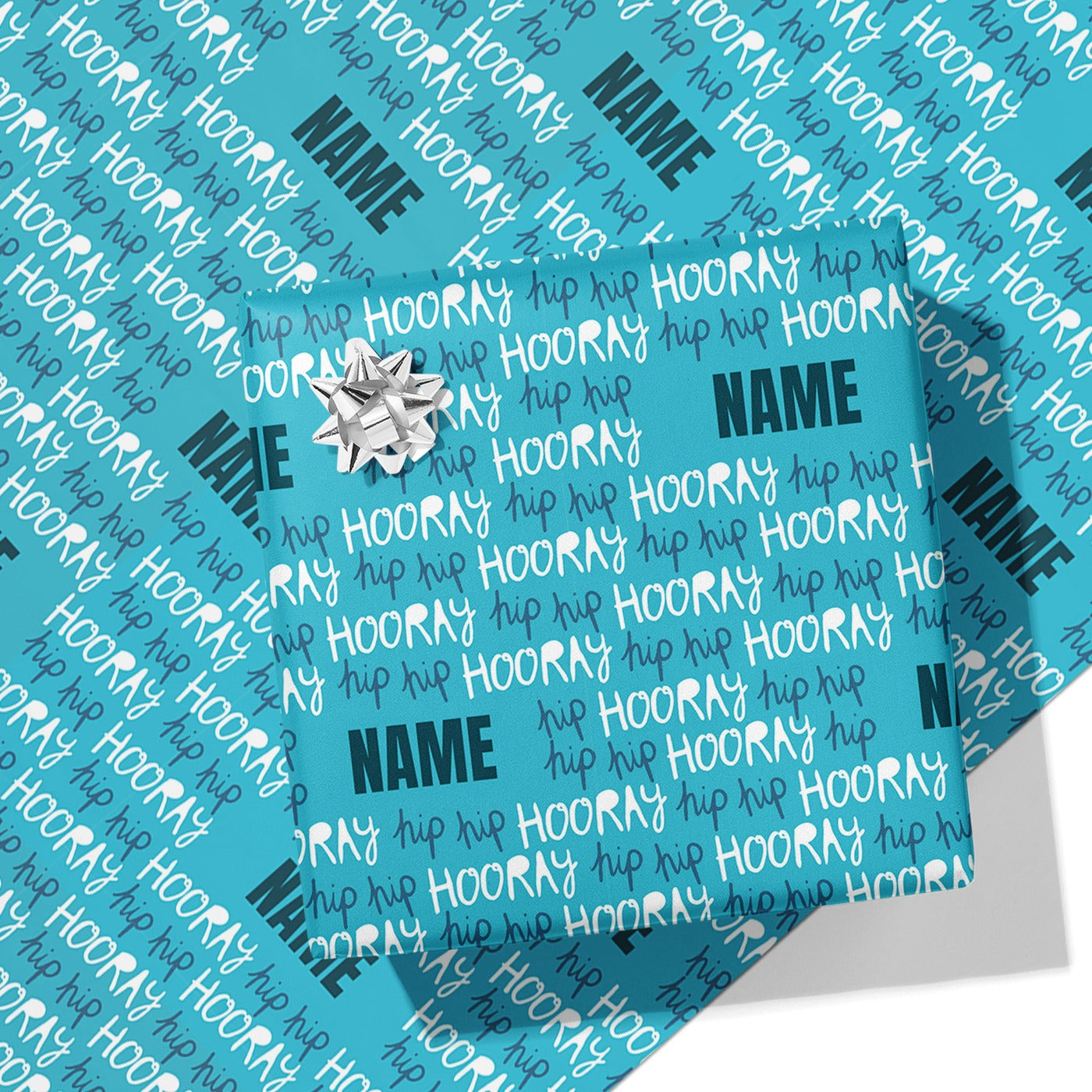 Hip Hip Hooray Blue Name Wrapping Paper