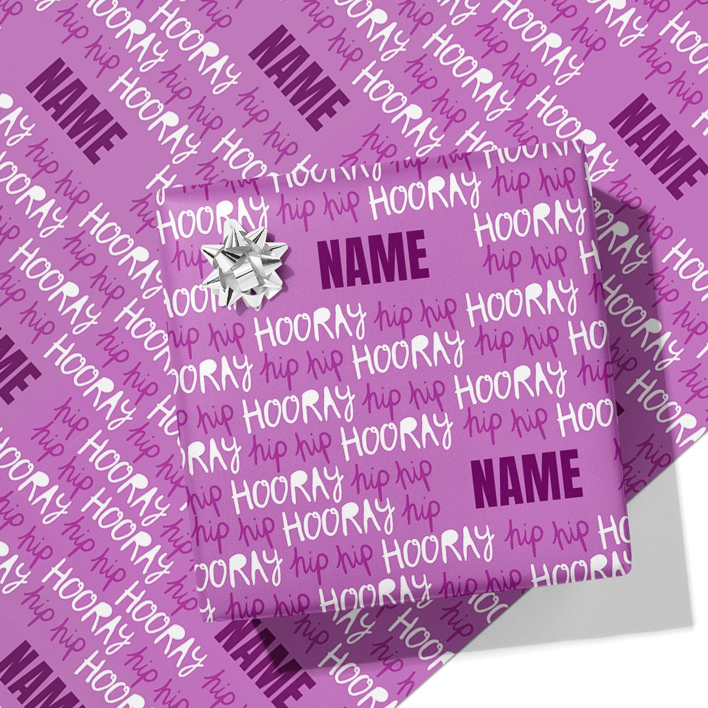 Hip Hip Hooray Purple Name Wrapping Paper