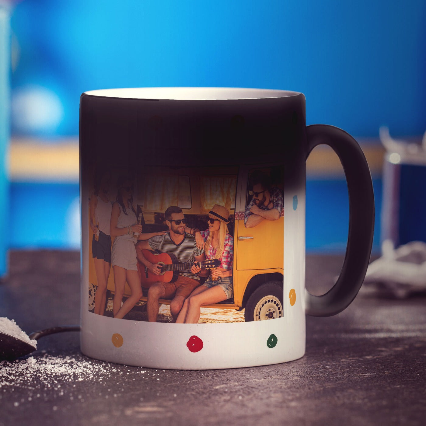 Magic Heat Sensitive Polka Dot Photo Mug with Message