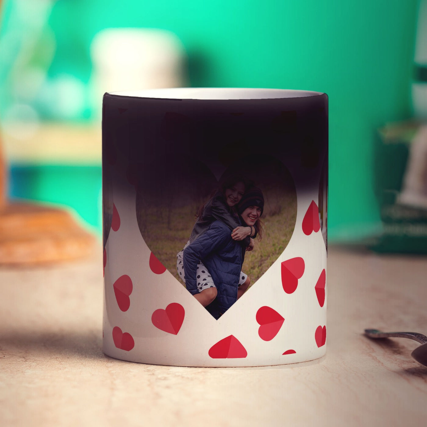 Heat Sensitive Magic 3 Heart Photo Panoramic Mug