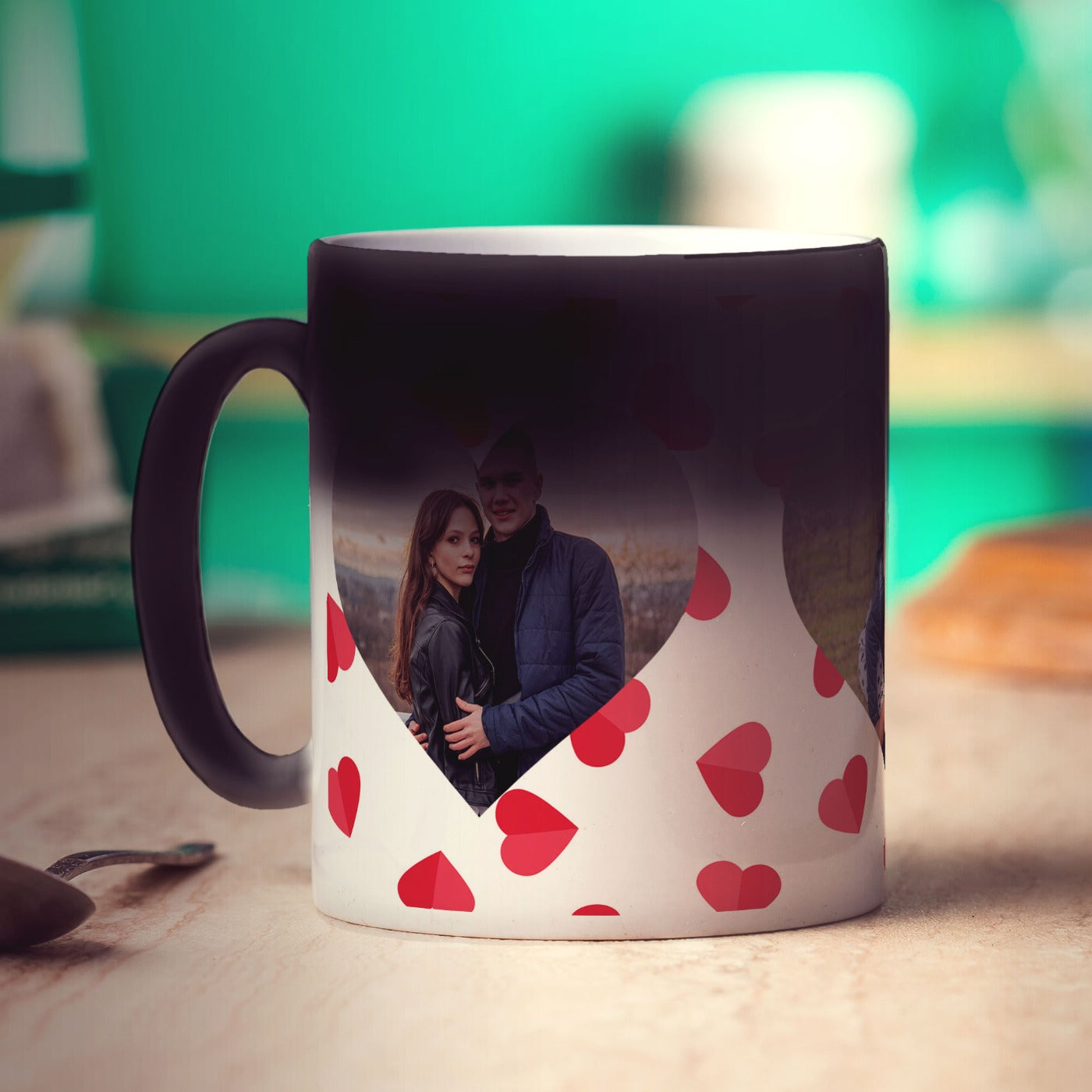 Heat Sensitive Magic 3 Heart Photo Panoramic Mug
