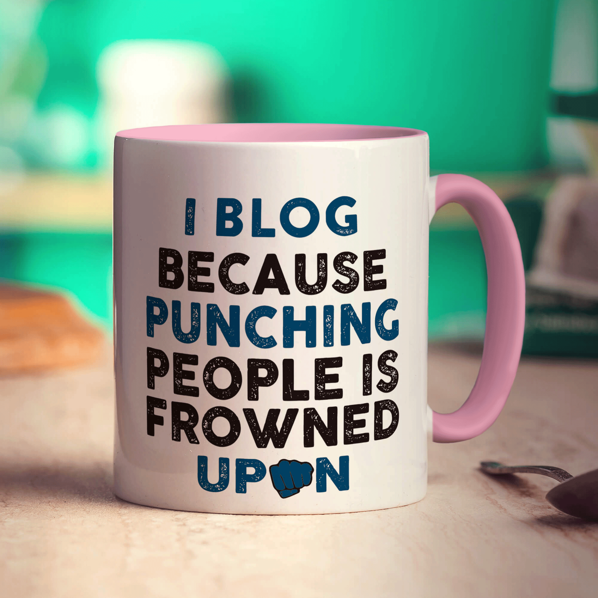I Blog Because Punching People is Frowned Upon Mug - Standard 330ml (11oz) / Pink