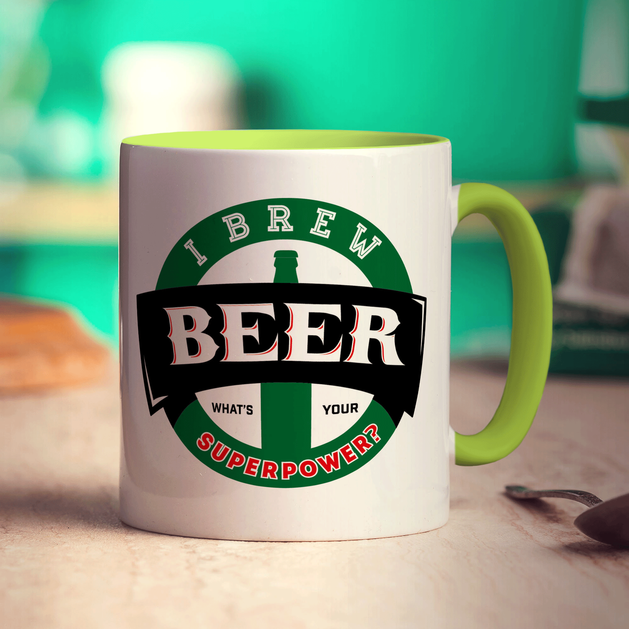 I Brew Beer. What's Your Superpower Mug - Standard 330ml (11oz) / Green