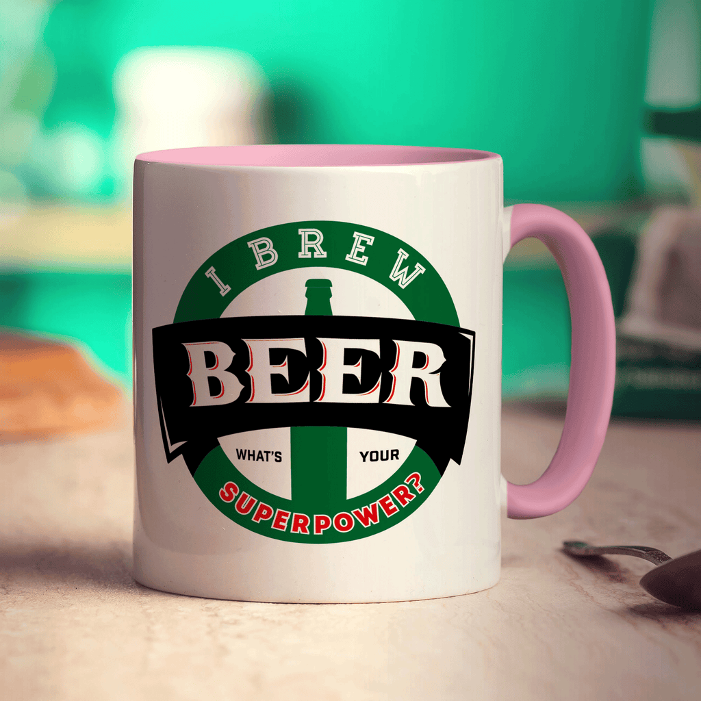 I Brew Beer. What's Your Superpower Mug - Standard 330ml (11oz) / Pink