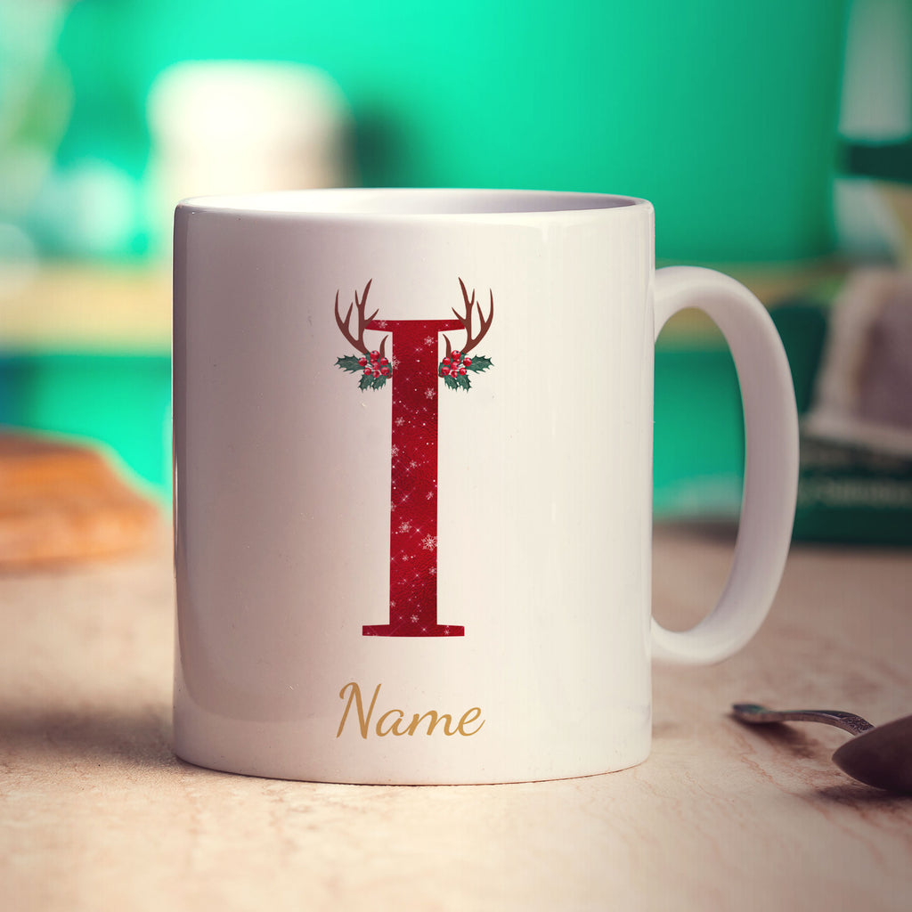 Personalised Festive Initial Mug with Name