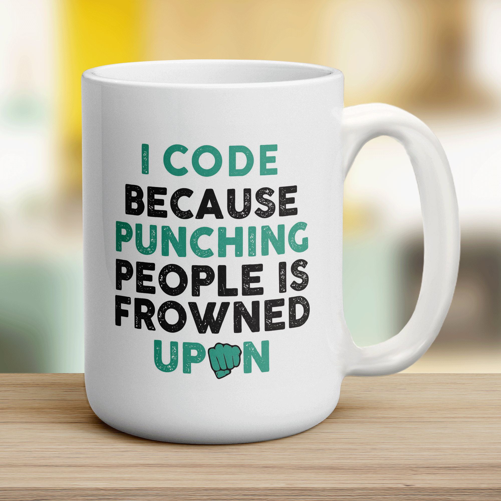 I Code Because Punching People is Frowned Upon Mug - Jumbo 440ml (15oz) / White