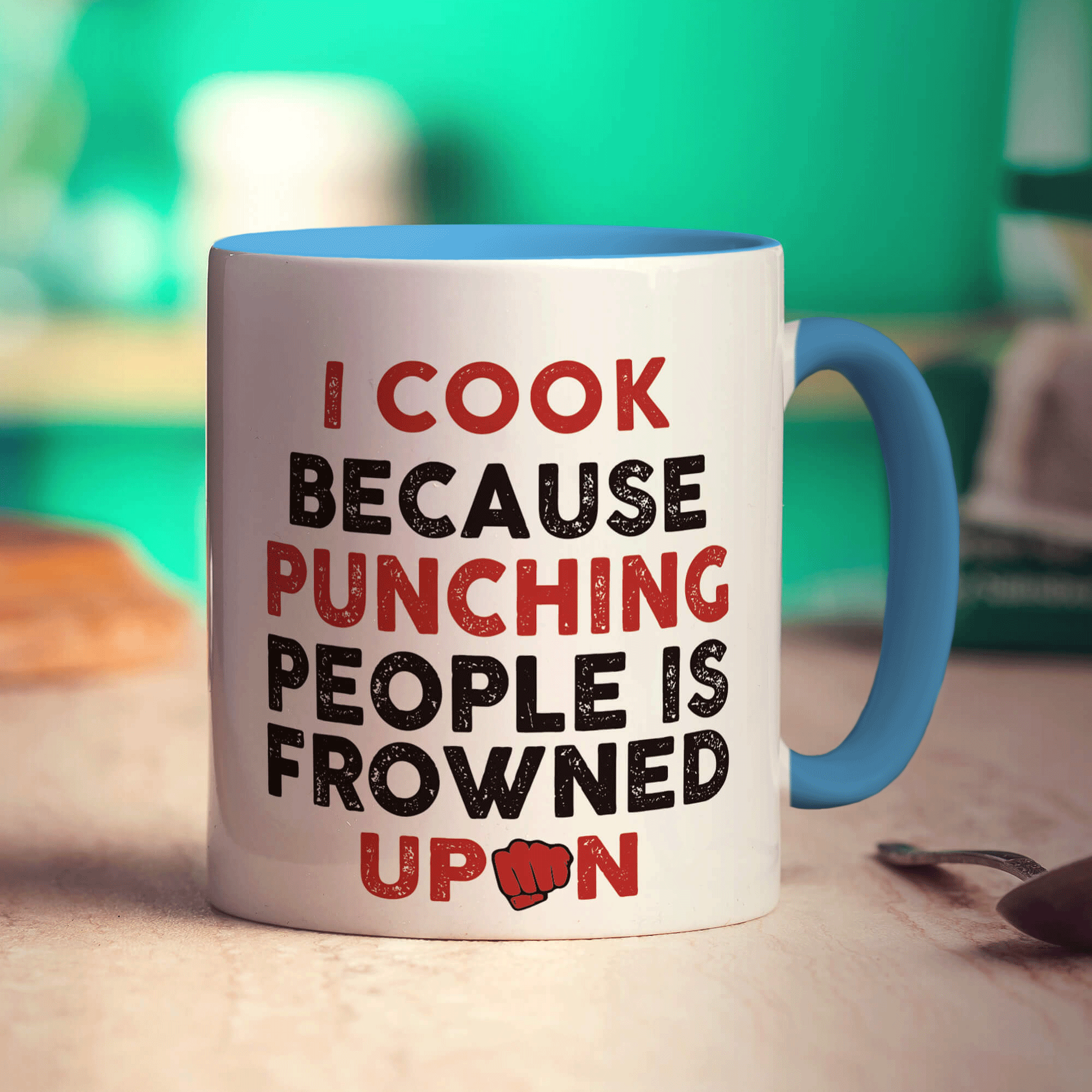 I Cook Because Punching People is Frowned Upon Mug - Standard 330ml (11oz) / Blue
