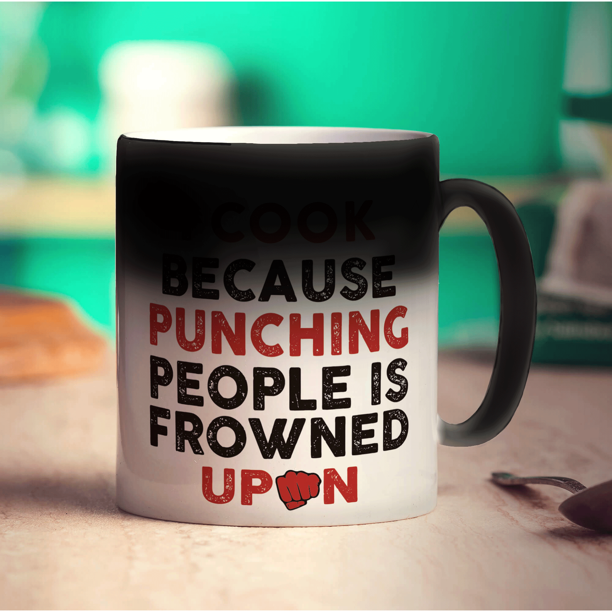 I Cook Because Punching People is Frowned Upon Mug - Standard 330ml (11oz) / Magic Mug