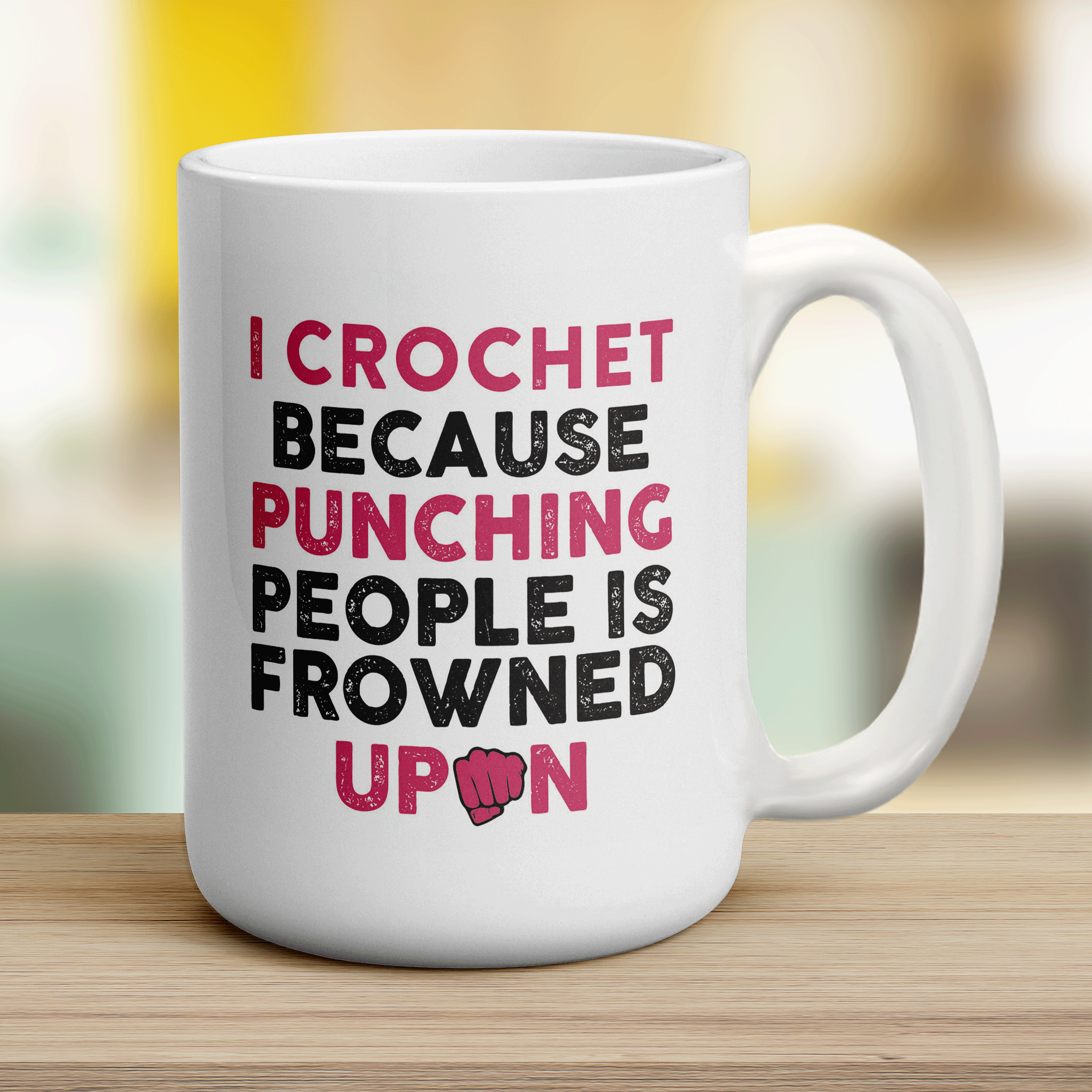 I Crochet Because Punching People is Frowned Upon Mug - Jumbo 440ml (15oz) / White