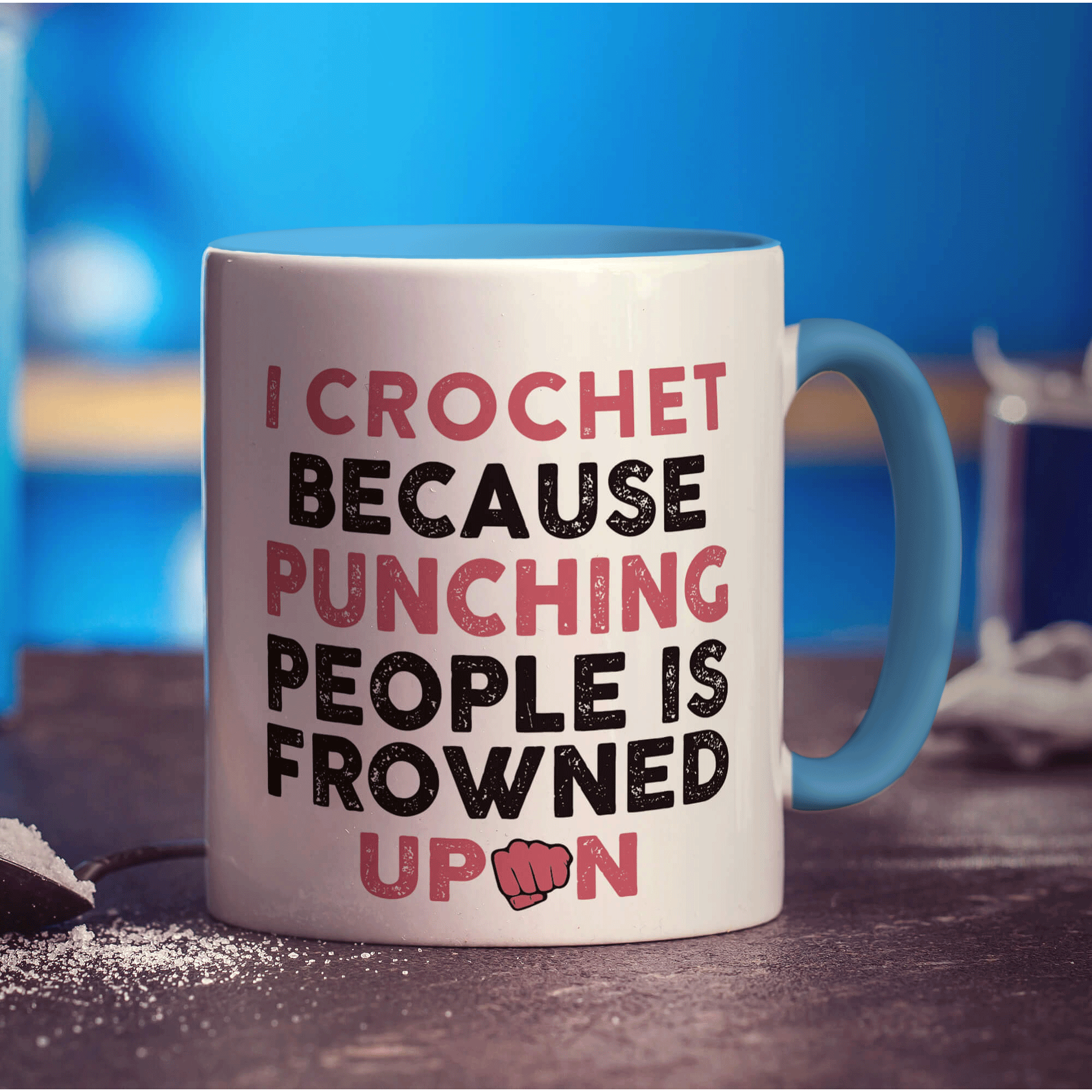 I Crochet Because Punching People is Frowned Upon Mug - Standard 330ml (11oz) / Blue