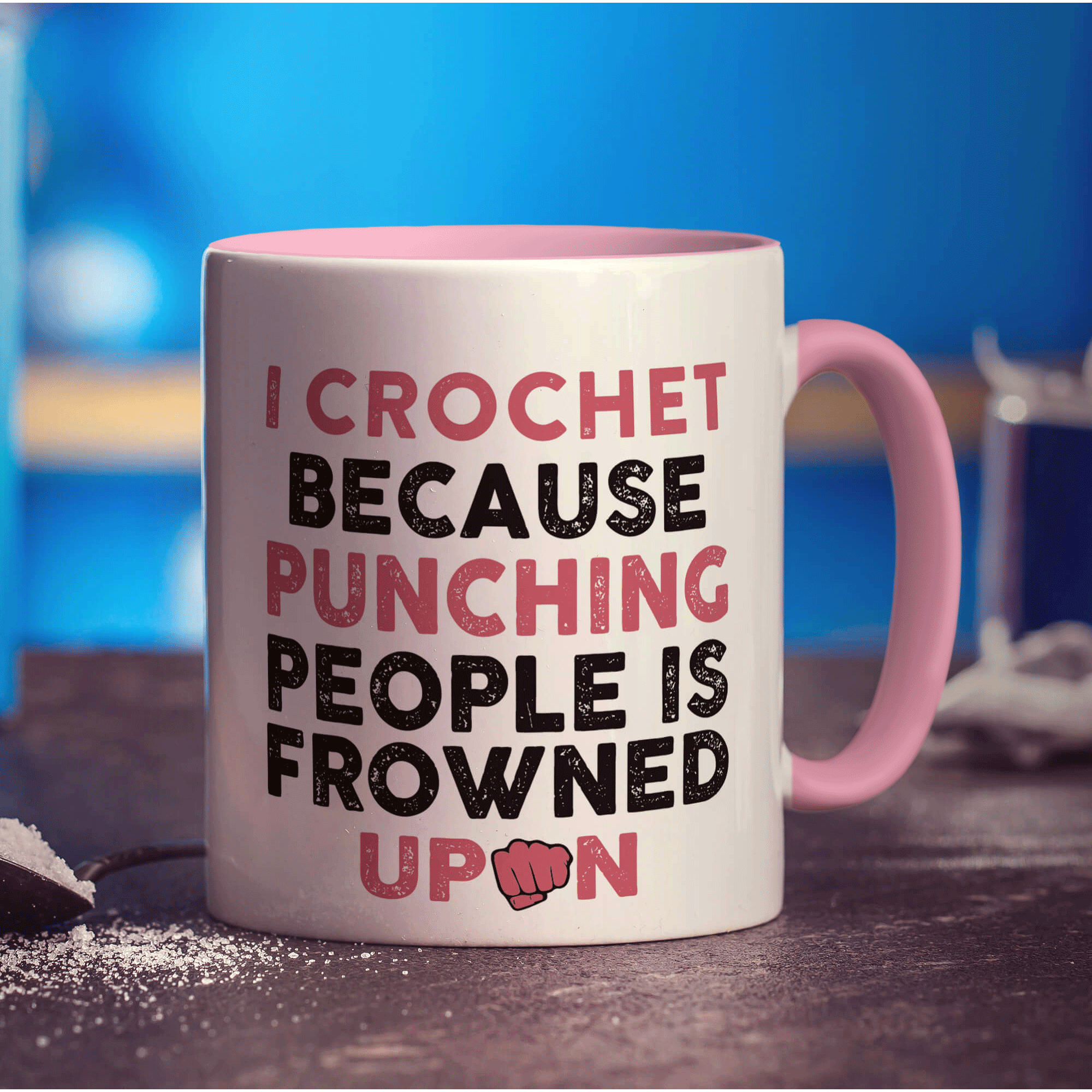 I Crochet Because Punching People is Frowned Upon Mug - Standard 330ml (11oz) / Pink