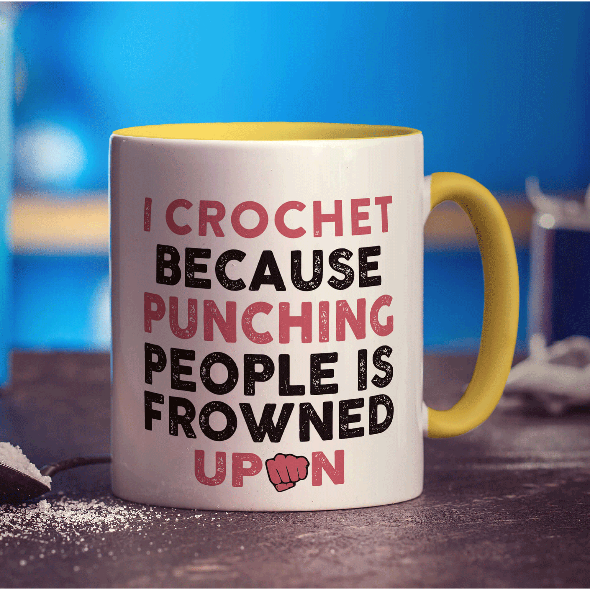 I Crochet Because Punching People is Frowned Upon Mug - Standard 330ml (11oz) / Yellow