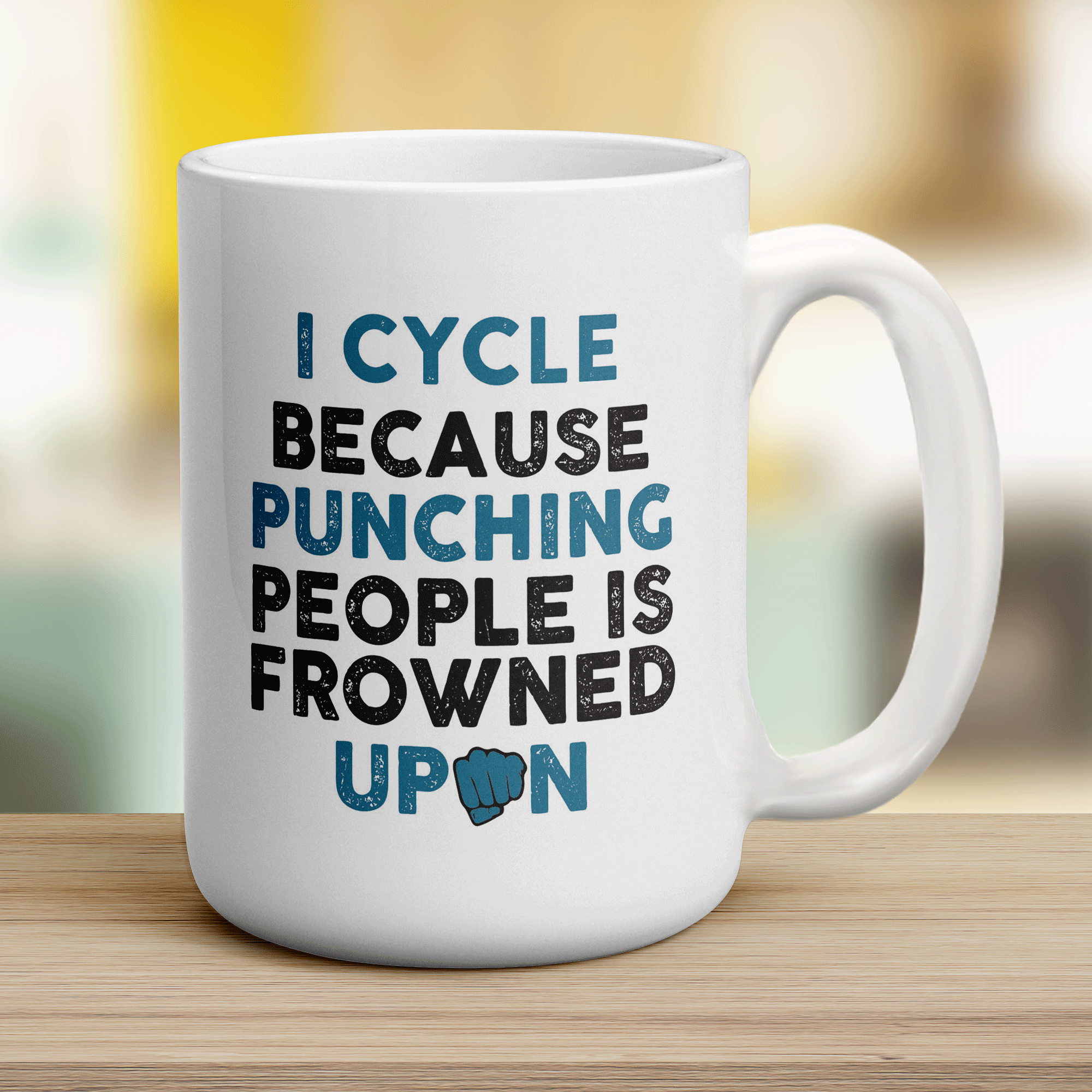 I Cycle Because Punching People is Frowned Upon Mug - Jumbo 440ml (15oz) / White