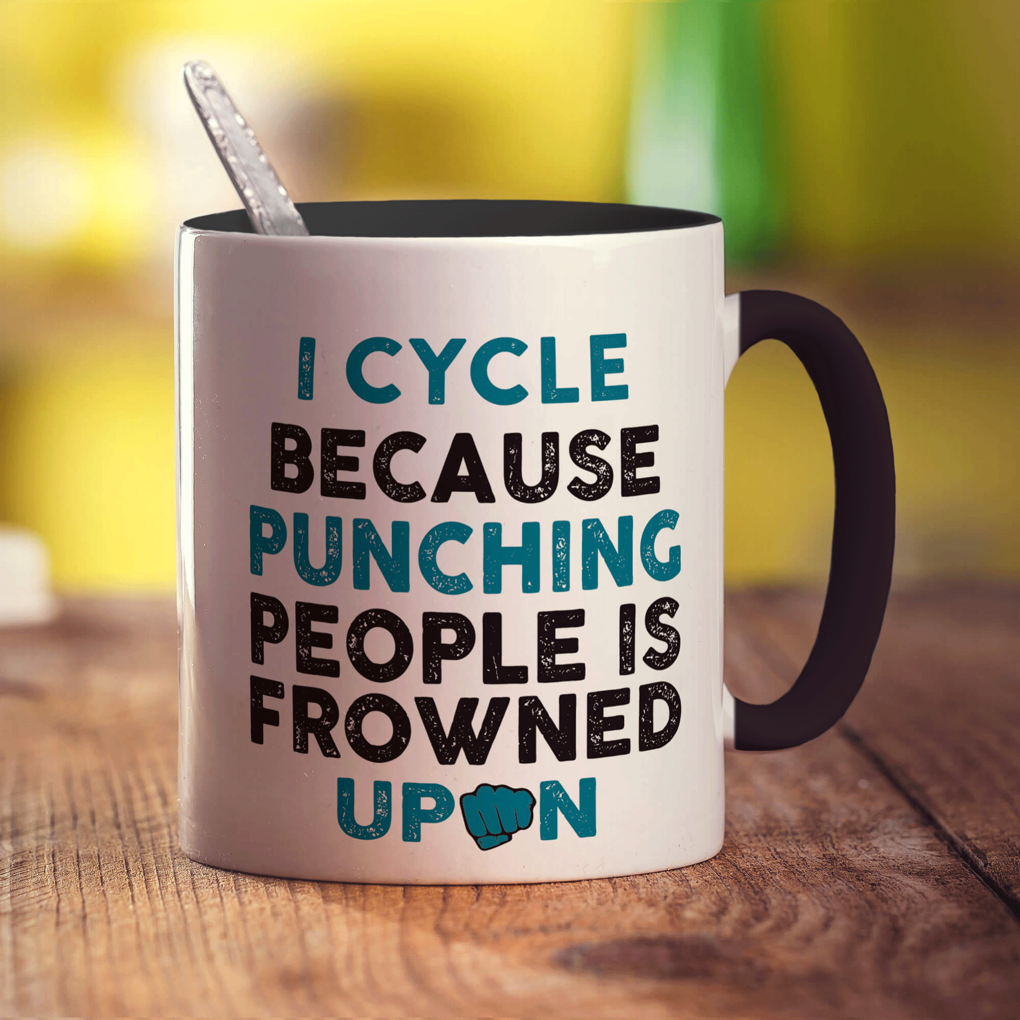 I Cycle Because Punching People is Frowned Upon Mug - Standard 330ml (11oz) / Black