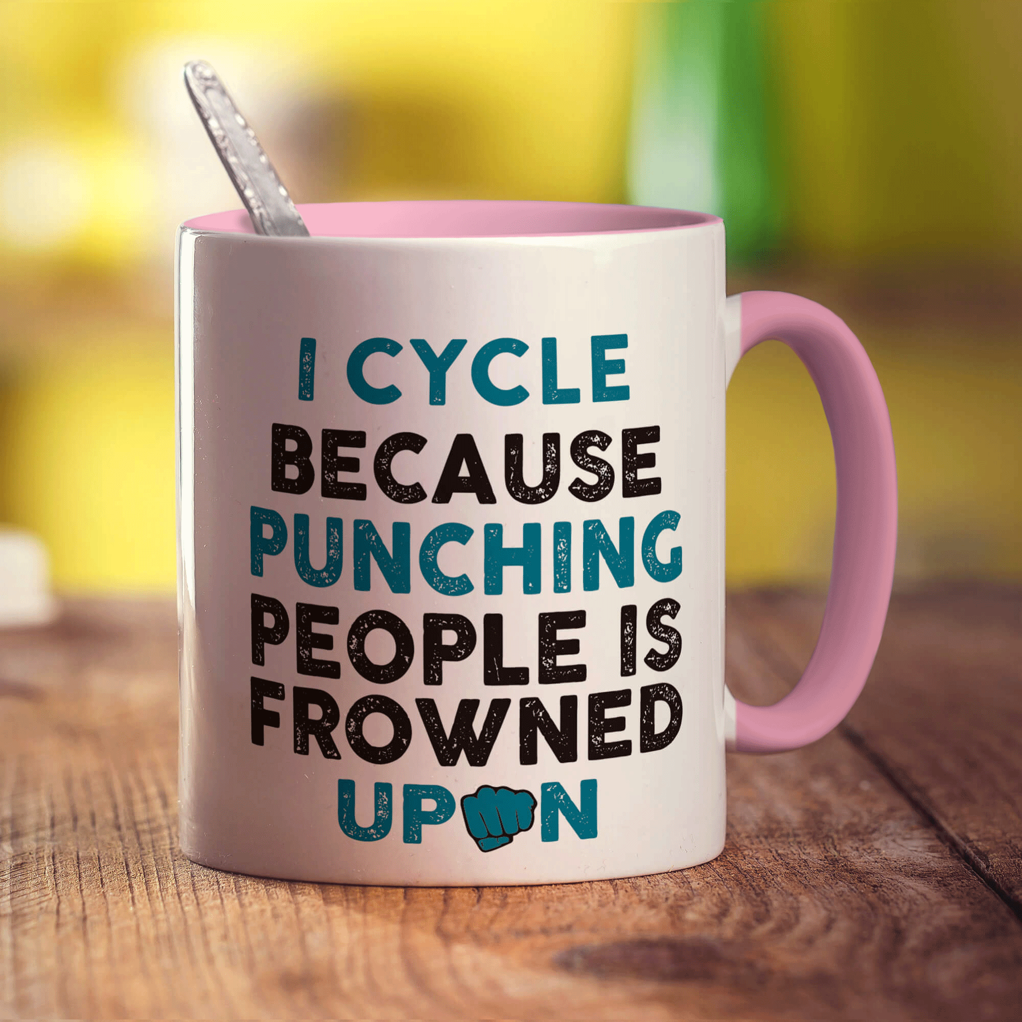I Cycle Because Punching People is Frowned Upon Mug - Standard 330ml (11oz) / Pink