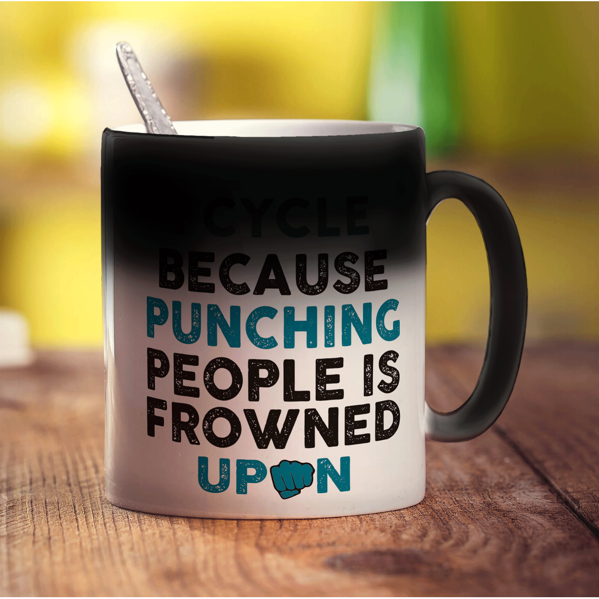 I Cycle Because Punching People is Frowned Upon Mug - Standard 330ml (11oz) / Magic Mug