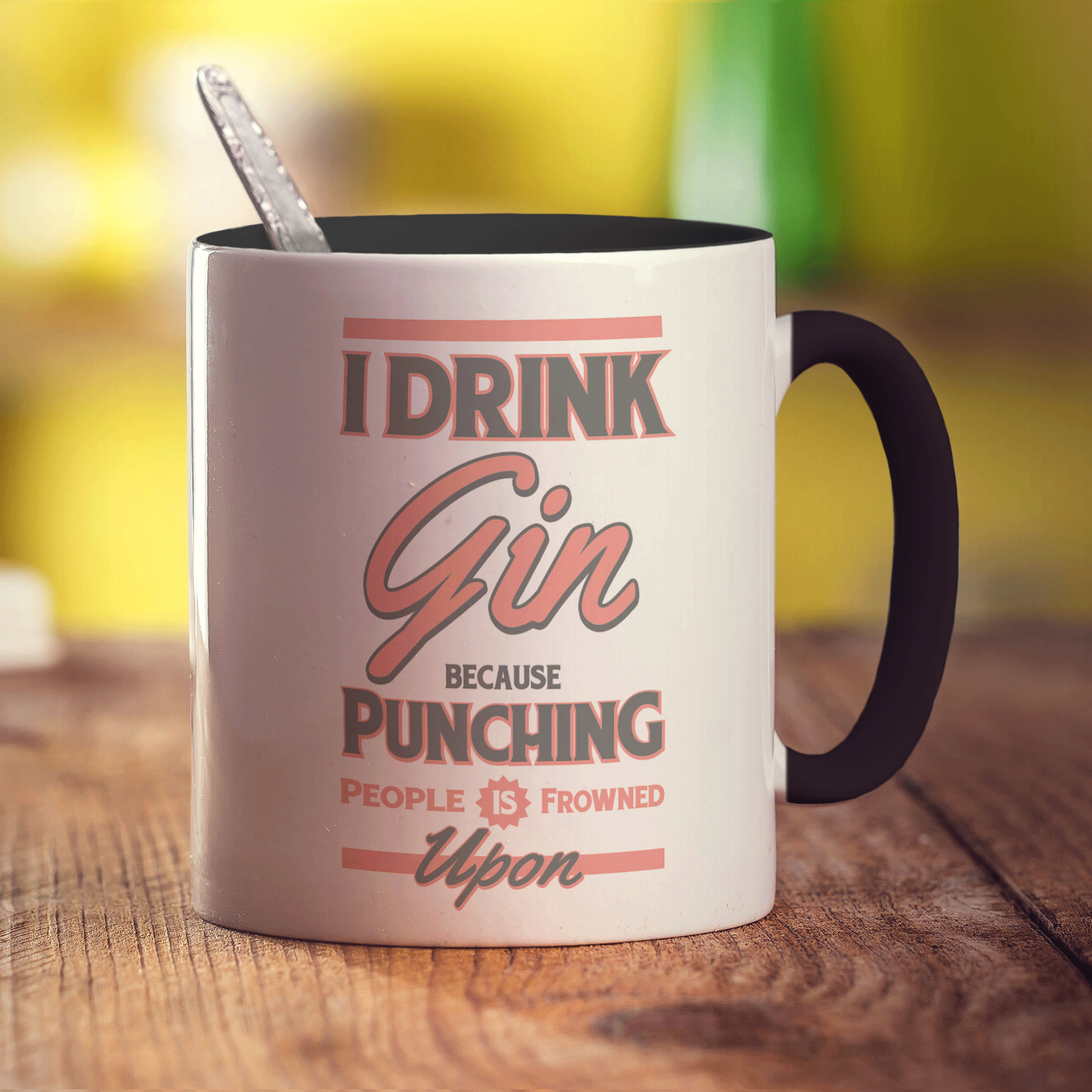 I Drink Gin Because Punching People is Frowned Upon Mug - Standard 330ml (11oz) / Black