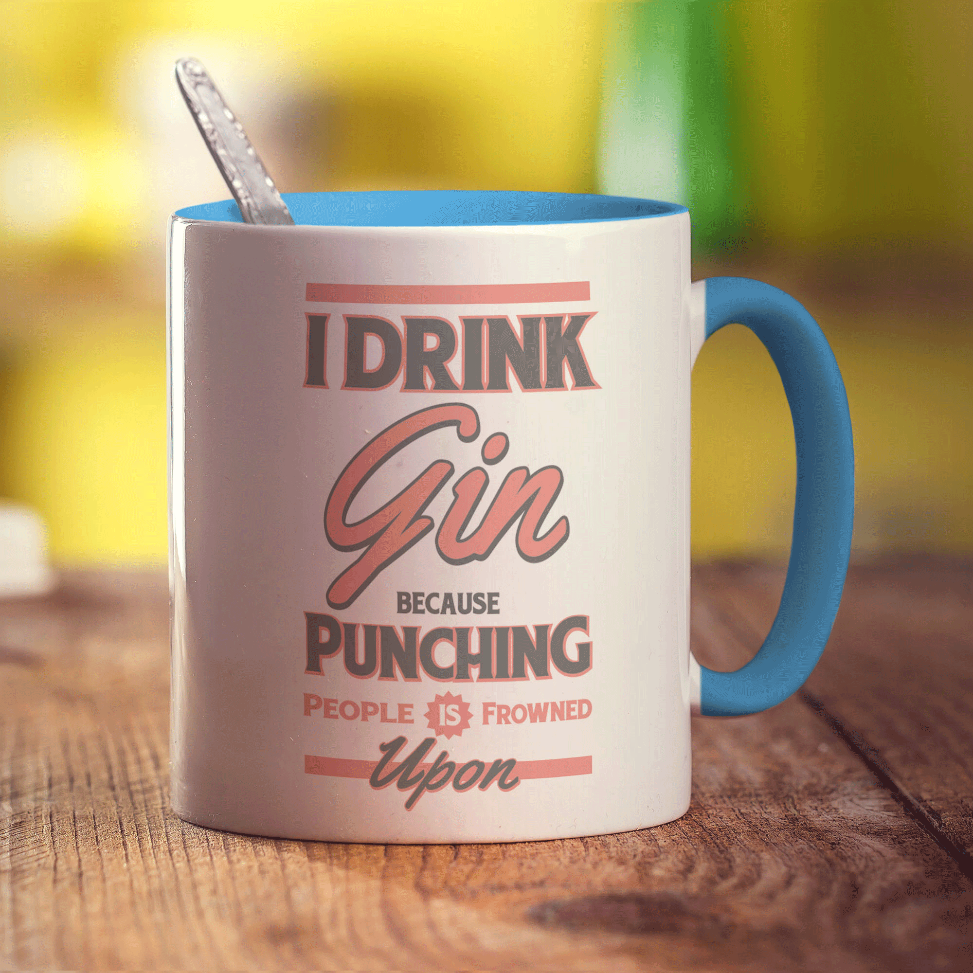I Drink Gin Because Punching People is Frowned Upon Mug - Standard 330ml (11oz) / Blue