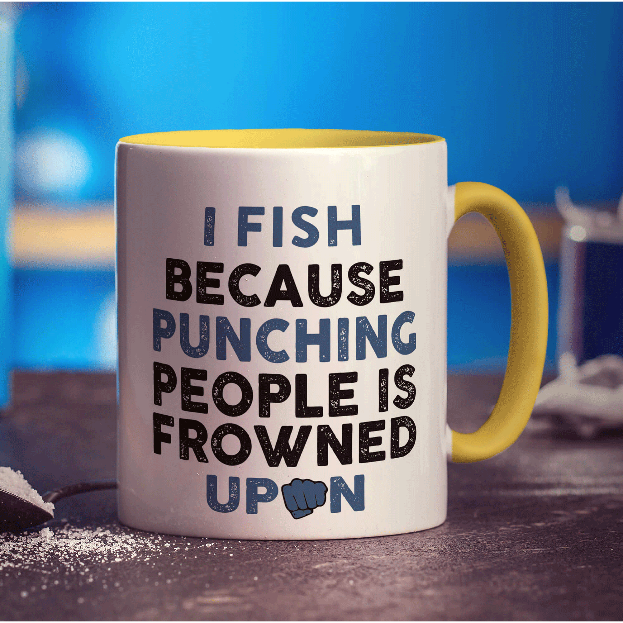 I Fish Because Punching People is Frowned Upon Mug - Standard 330ml (11oz) / Yellow