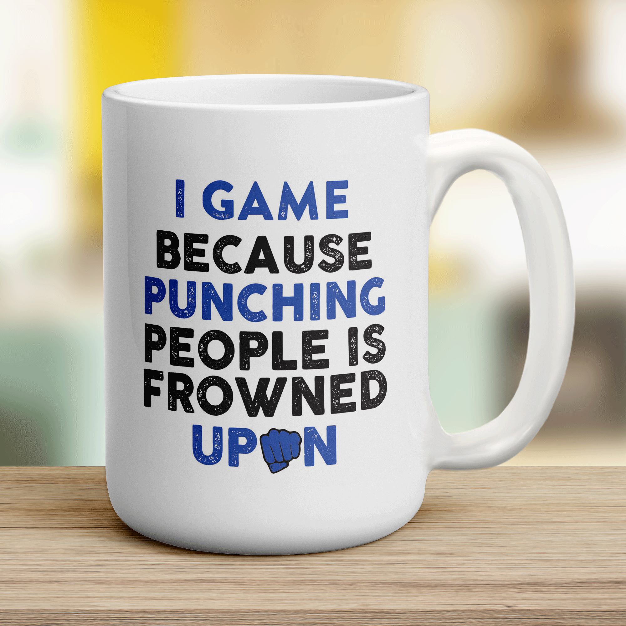 I Game Because Punching People is Frowned Upon Mug - Jumbo 440ml (15oz) / White