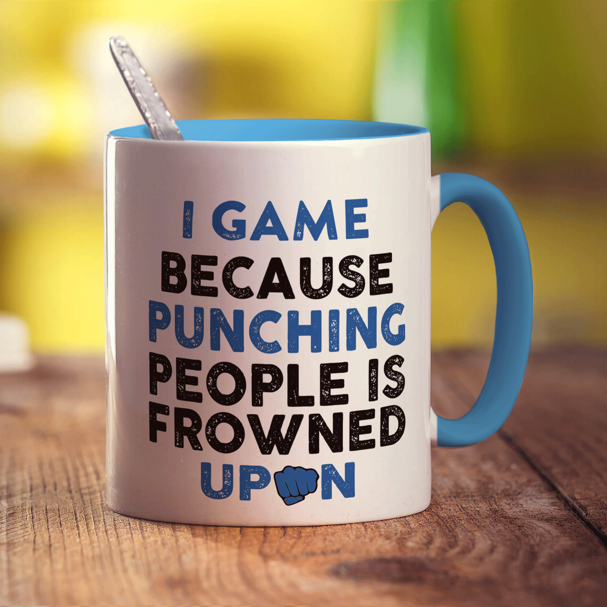 I Game Because Punching People is Frowned Upon Mug - Standard 330ml (11oz) / Blue