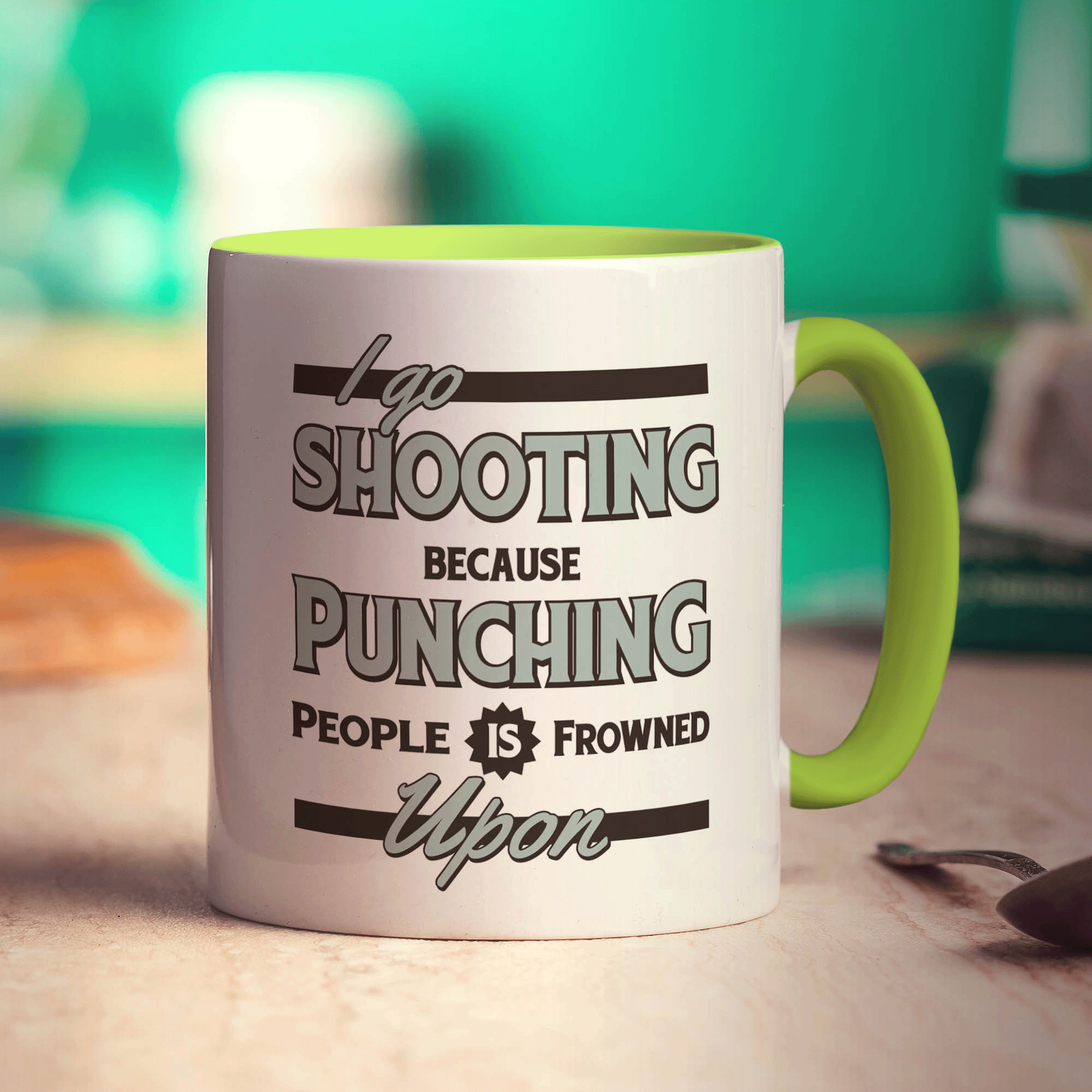 I Go Shooting Because Punching People is Frowned Upon Mug - Standard 330ml (11oz) / Green