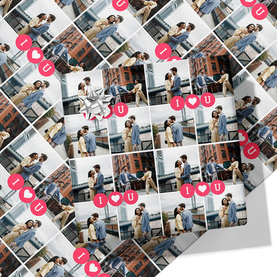 I Heart U Photo Grid Wrapping Paper