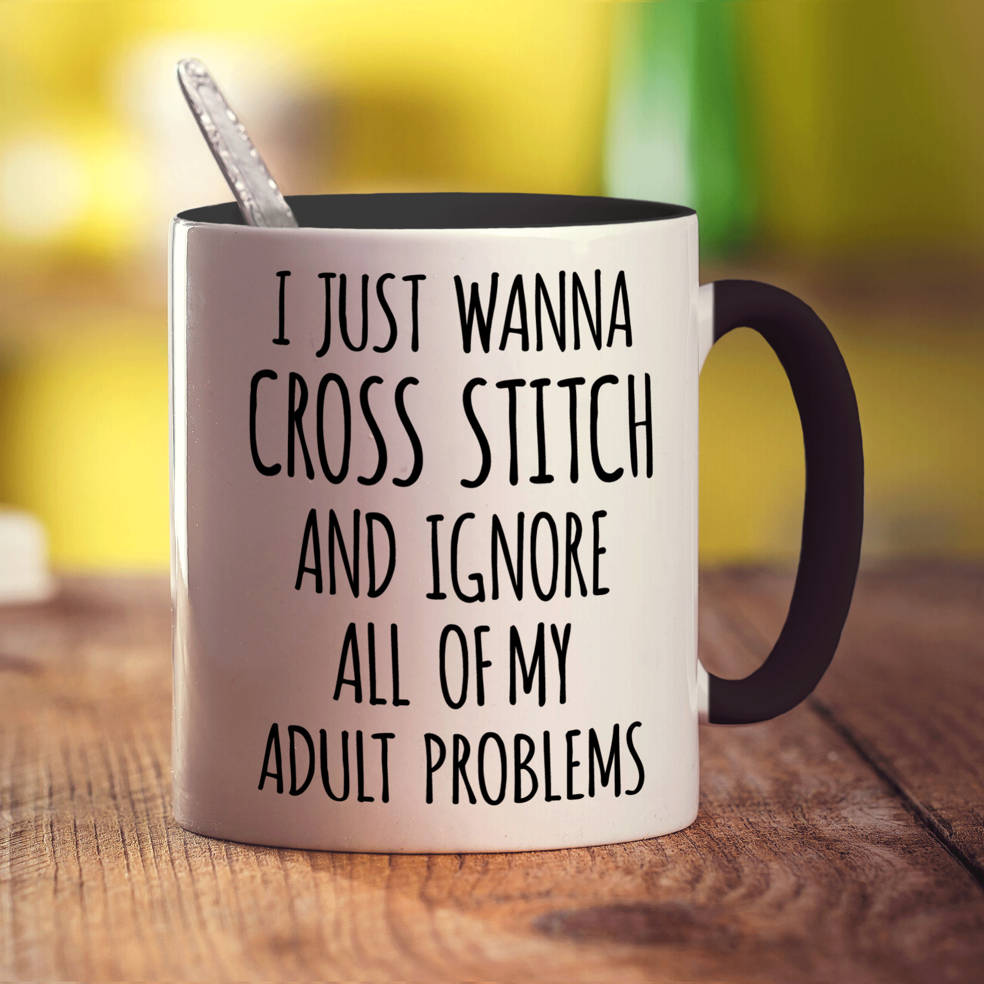 I Just Wanna Cross Stitch and Ignore All of My Adult Problems Mug - Standard 330ml (11oz) / Black