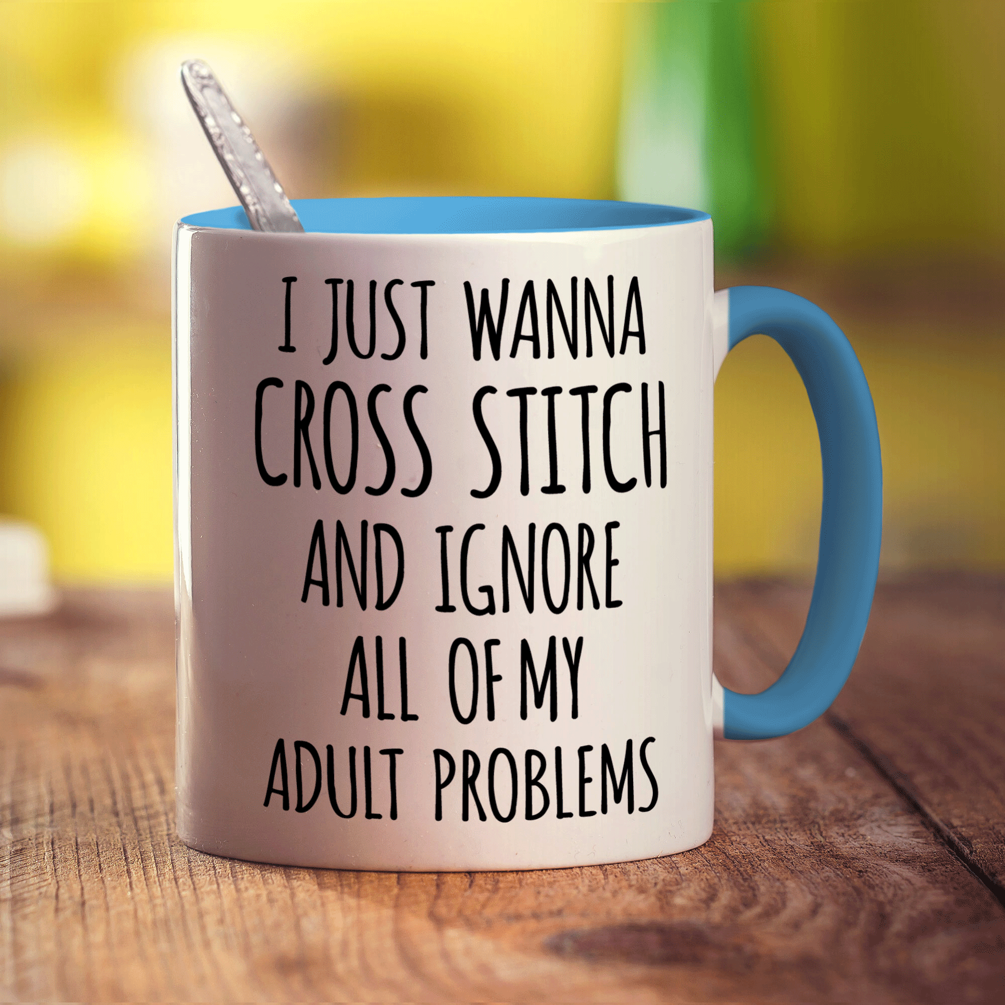 I Just Wanna Cross Stitch and Ignore All of My Adult Problems Mug - Standard 330ml (11oz) / Blue