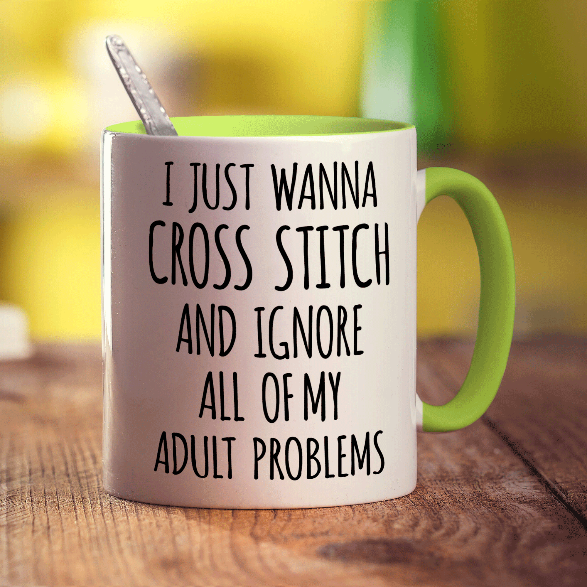 I Just Wanna Cross Stitch and Ignore All of My Adult Problems Mug - Standard 330ml (11oz) / Green