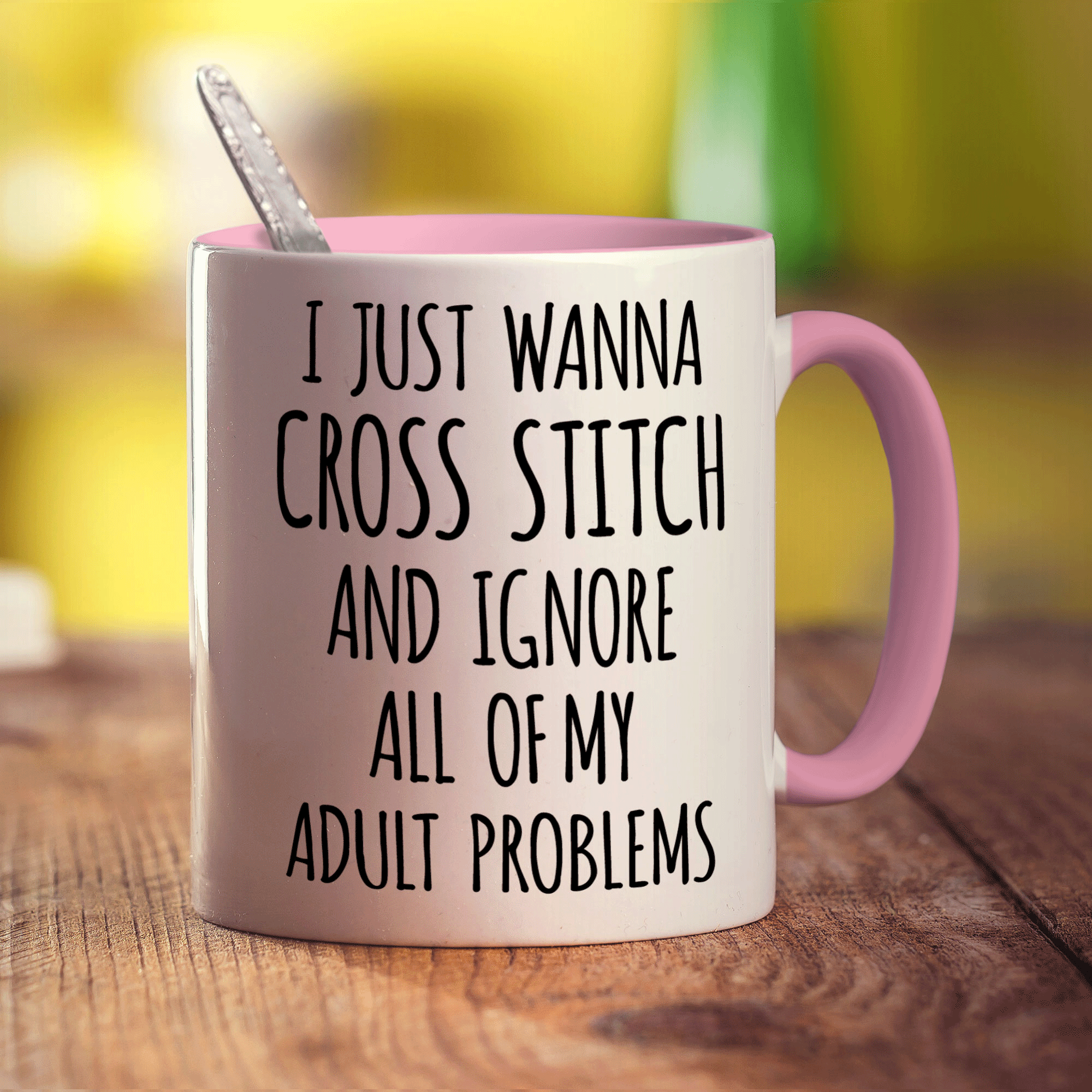 I Just Wanna Cross Stitch and Ignore All of My Adult Problems Mug - Standard 330ml (11oz) / Pink