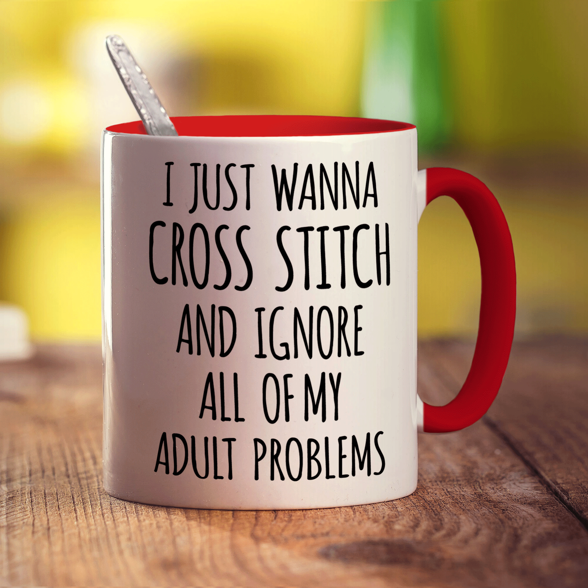 I Just Wanna Cross Stitch and Ignore All of My Adult Problems Mug - Standard 330ml (11oz) / Red