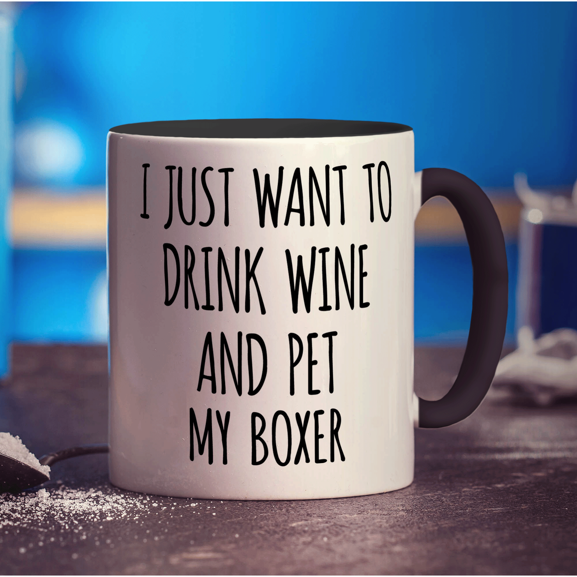 I Just Want To Drink Wine And Pet My Boxer Mug - Standard 330ml (11oz) / Black