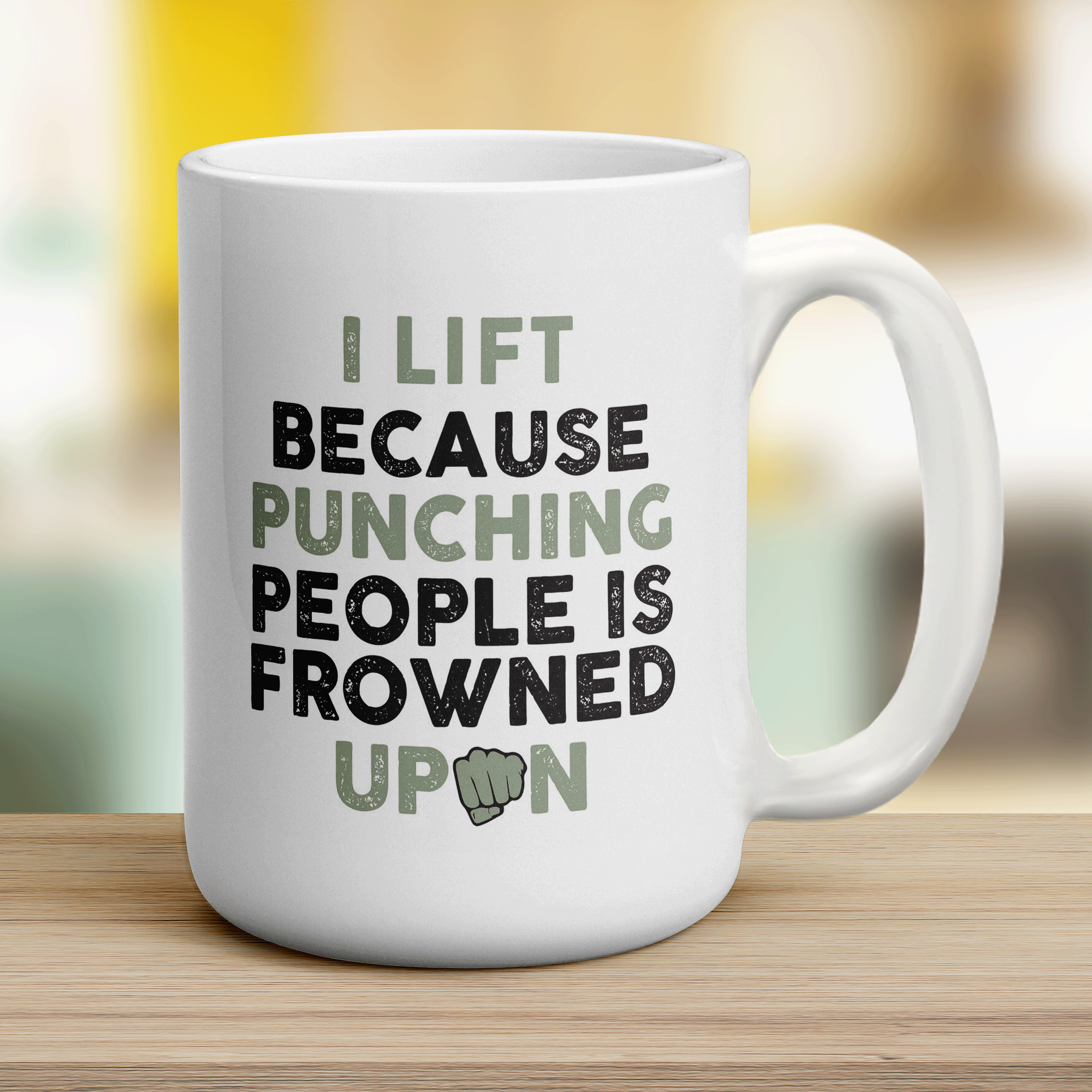 I Lift Because Punching People is Frowned Upon Mug - Jumbo 440ml (15oz) / White