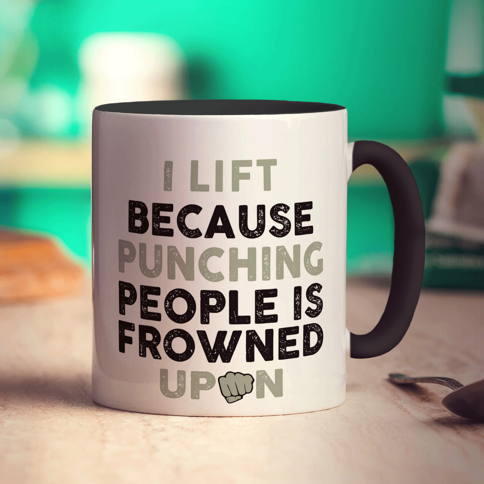 I Lift Because Punching People is Frowned Upon Mug - Standard 330ml (11oz) / Black