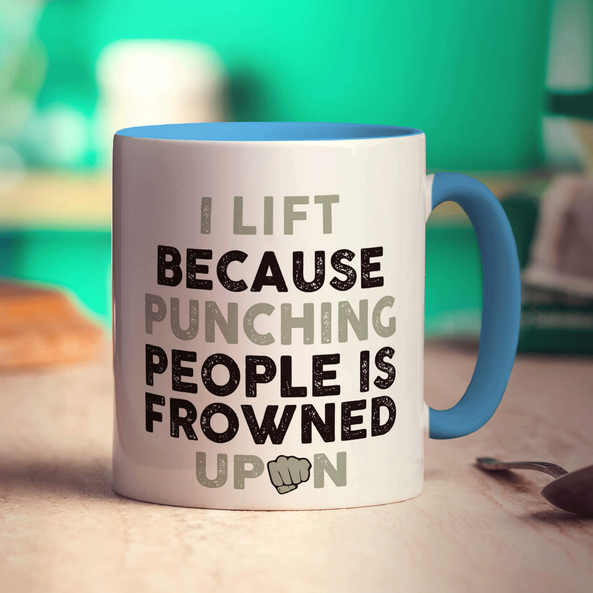 I Lift Because Punching People is Frowned Upon Mug - Standard 330ml (11oz) / Blue