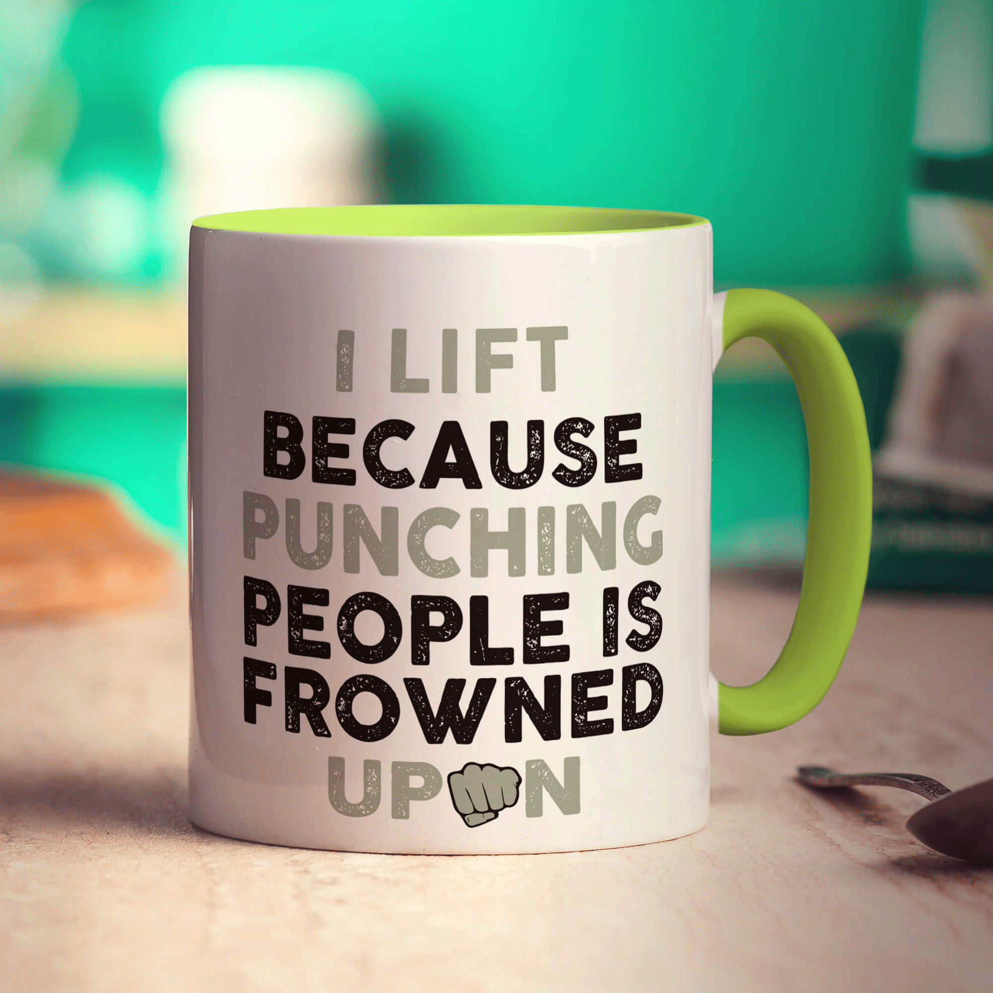 I Lift Because Punching People is Frowned Upon Mug - Standard 330ml (11oz) / Green