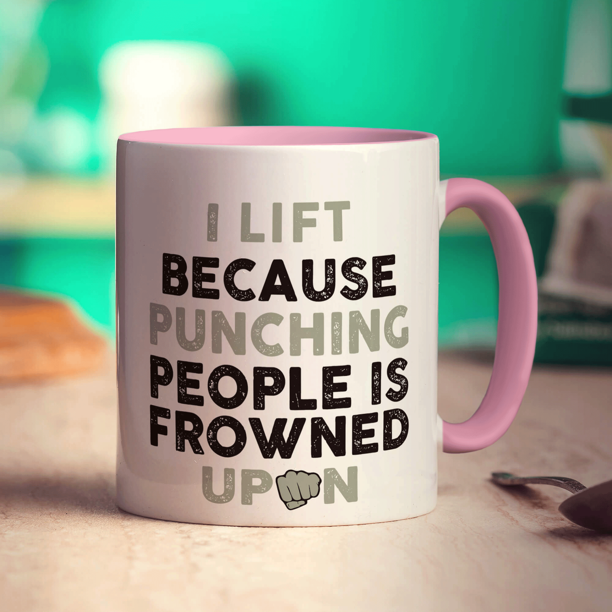 I Lift Because Punching People is Frowned Upon Mug - Standard 330ml (11oz) / Pink
