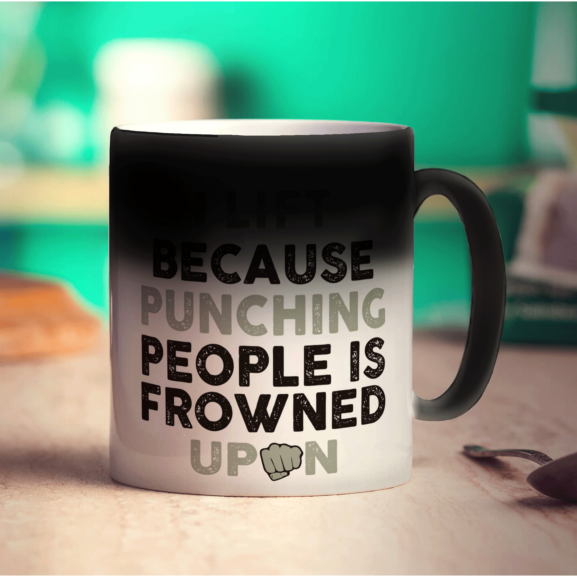 I Lift Because Punching People is Frowned Upon Mug - Standard 330ml (11oz) / Magic Mug