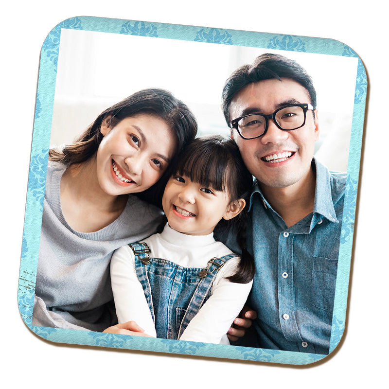 I Love You - Blue Illustrated Wooden Letters Coaster